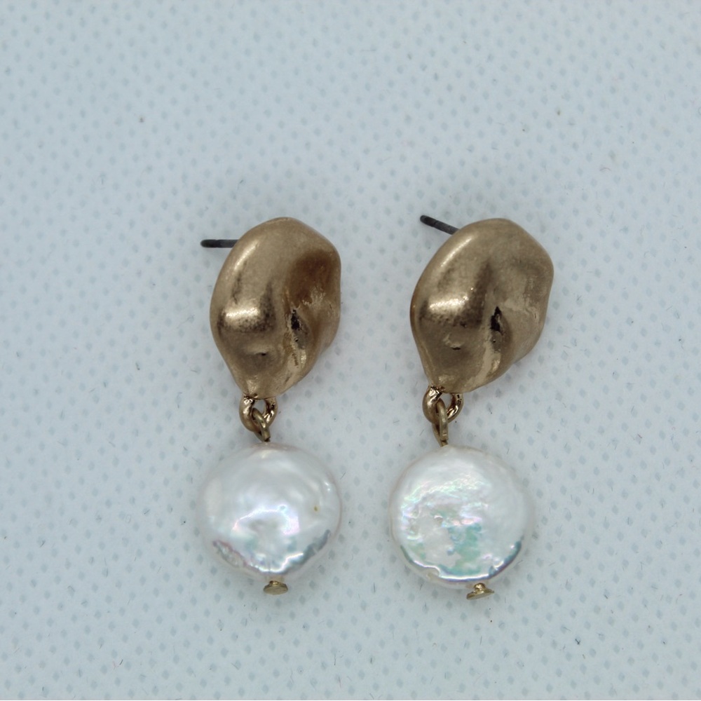 Gold and White Pearl Earrings